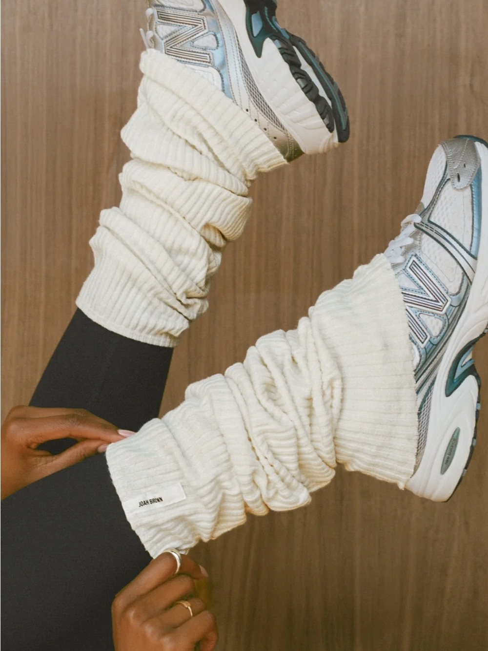 Joah Brown Pair of 2 Luxe Knit Ribbed Leg Warmers Natural Ivory & Army Green NWT